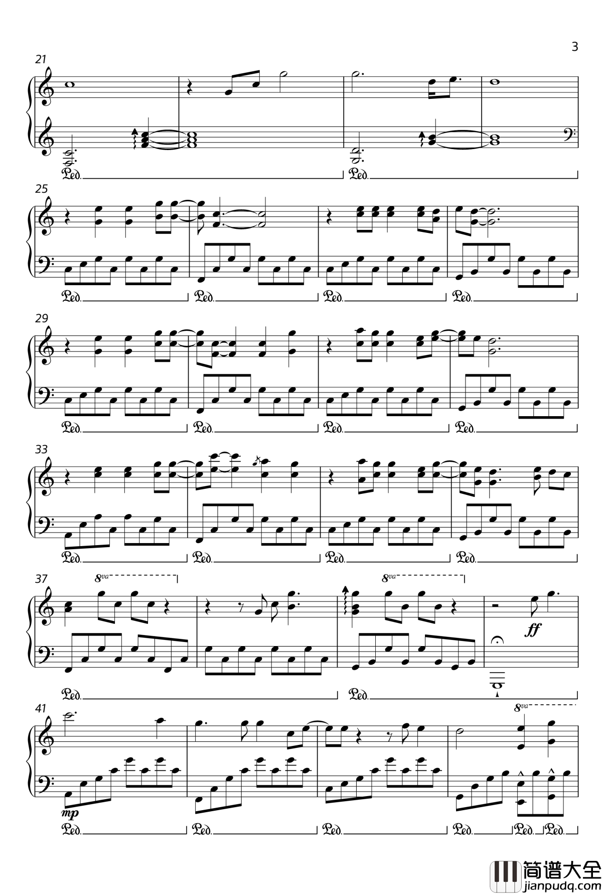 你从未离去钢琴谱_雪岭熊风