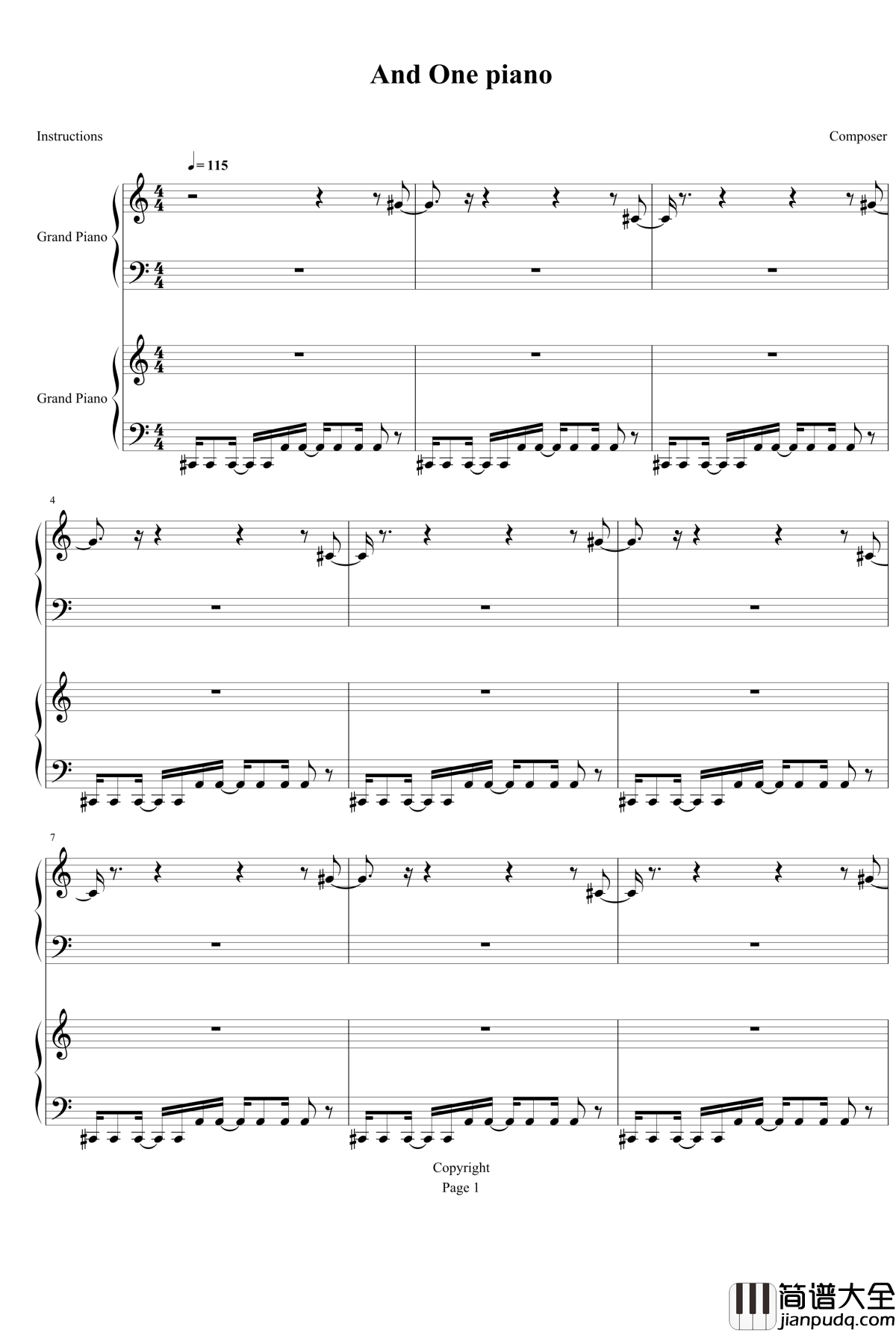 And_One钢琴谱_林肯公园_Linkin_Park