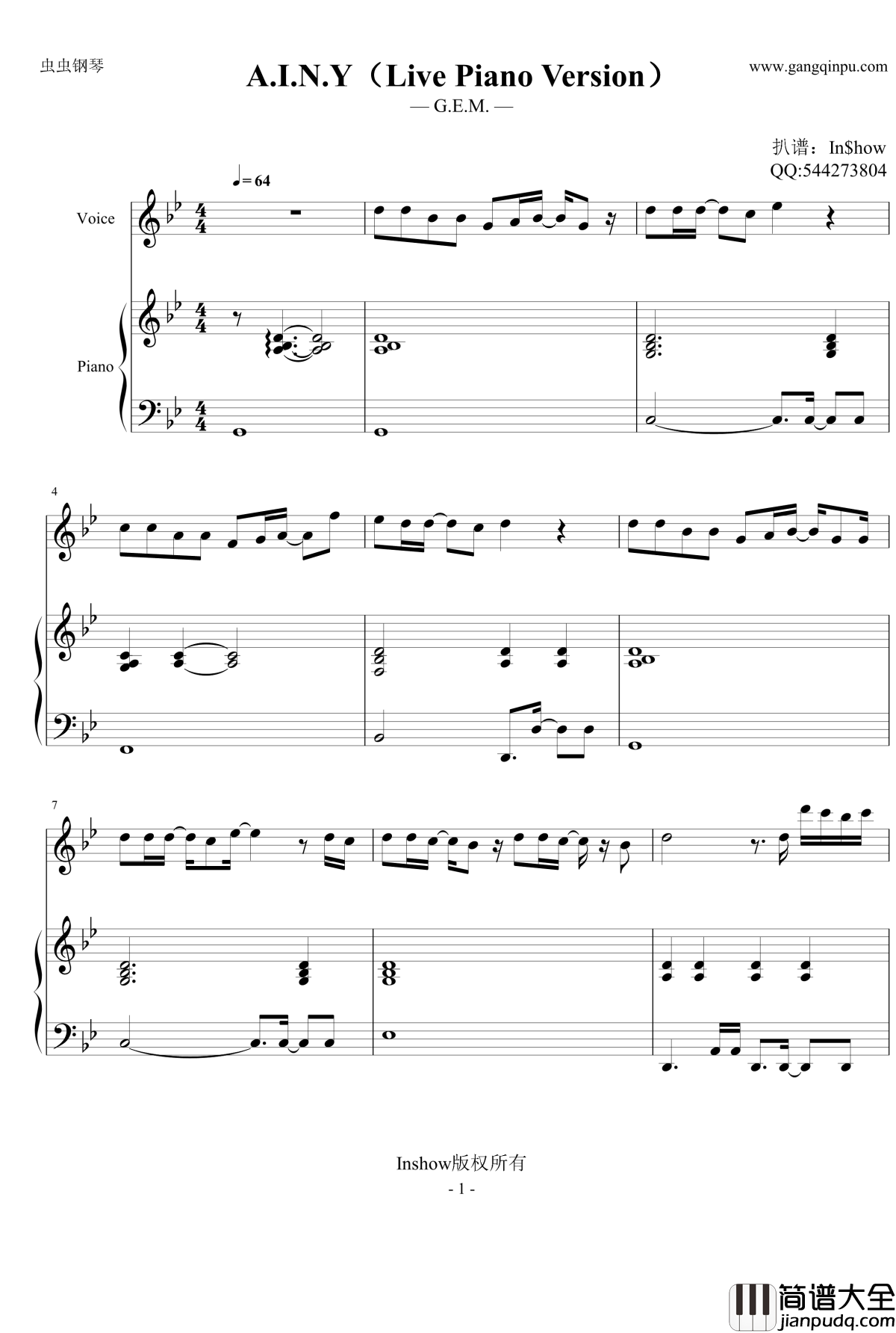 A.I.N.Y钢琴谱__G.E.M.邓紫棋___Live_Piano_Version