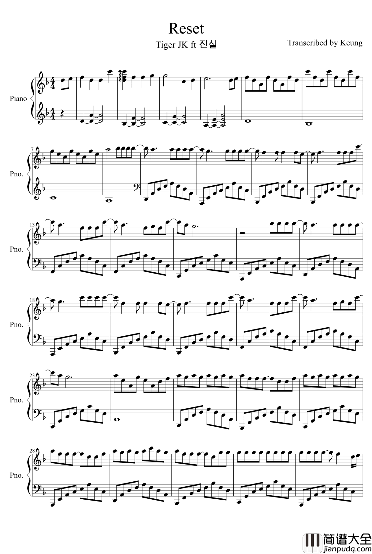 Reset钢琴谱_金所炫