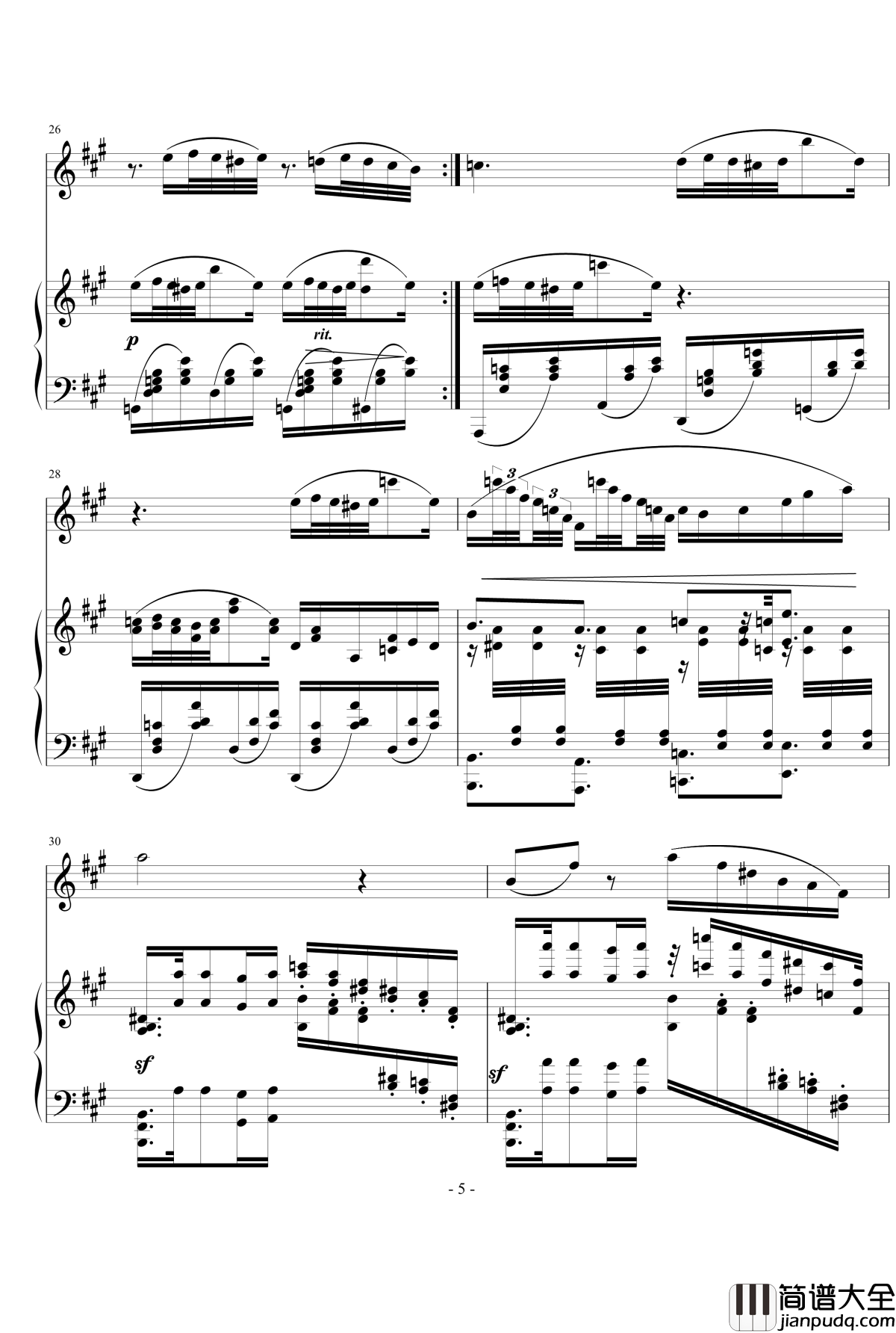 钢琴单簧管小奏鸣曲钢琴谱_nyride