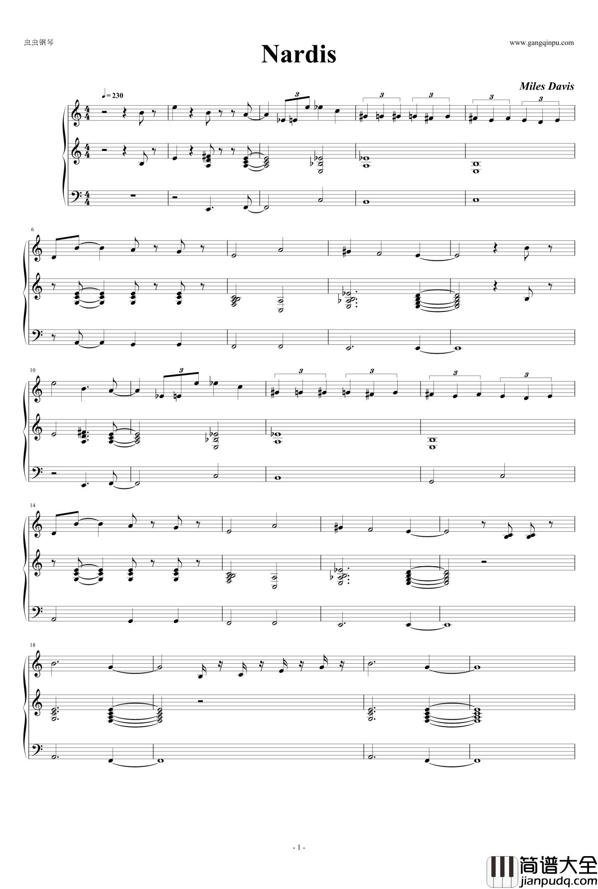 Nardis钢琴谱_三行_Miles_Davis