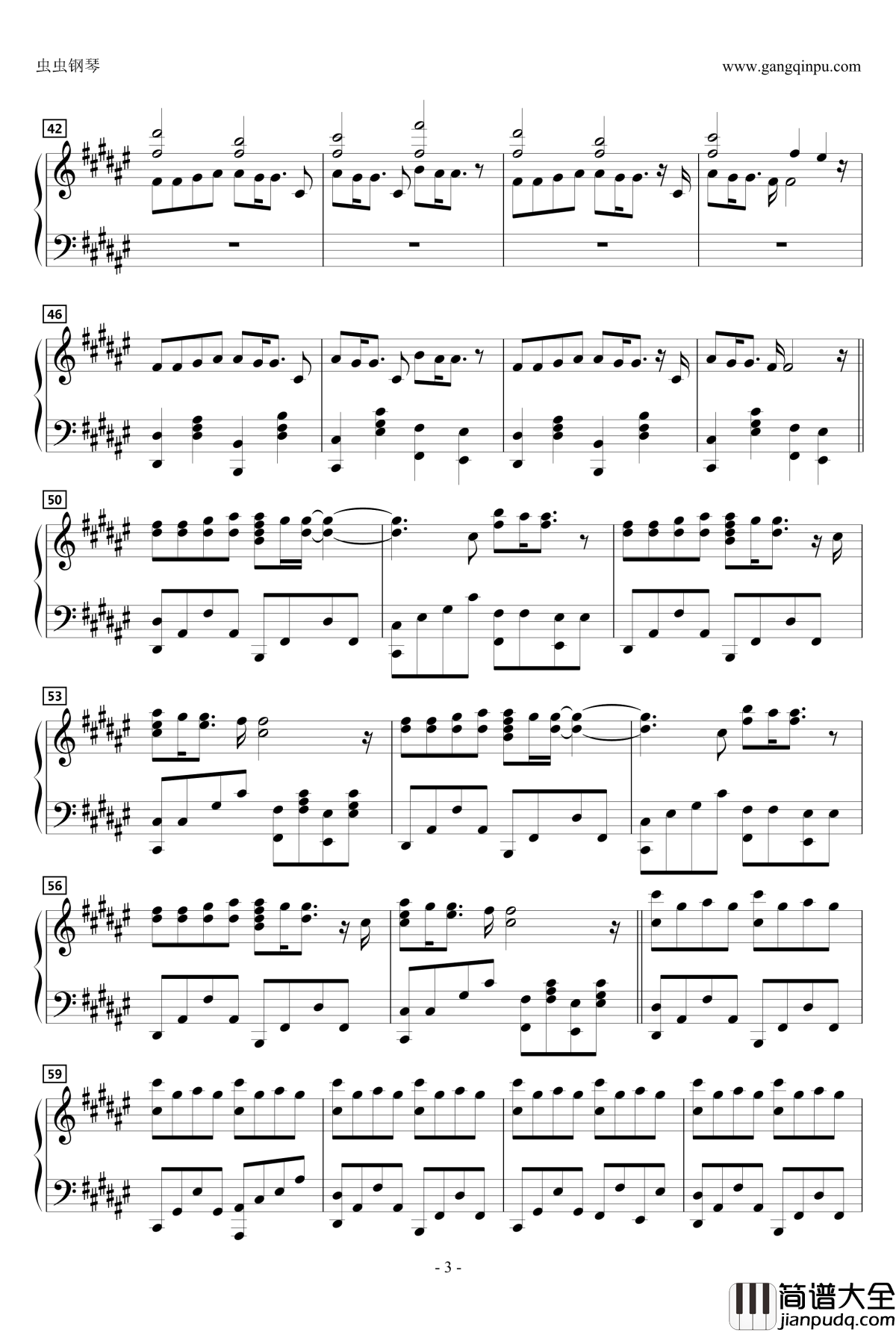 あの日のままで钢琴谱_动漫