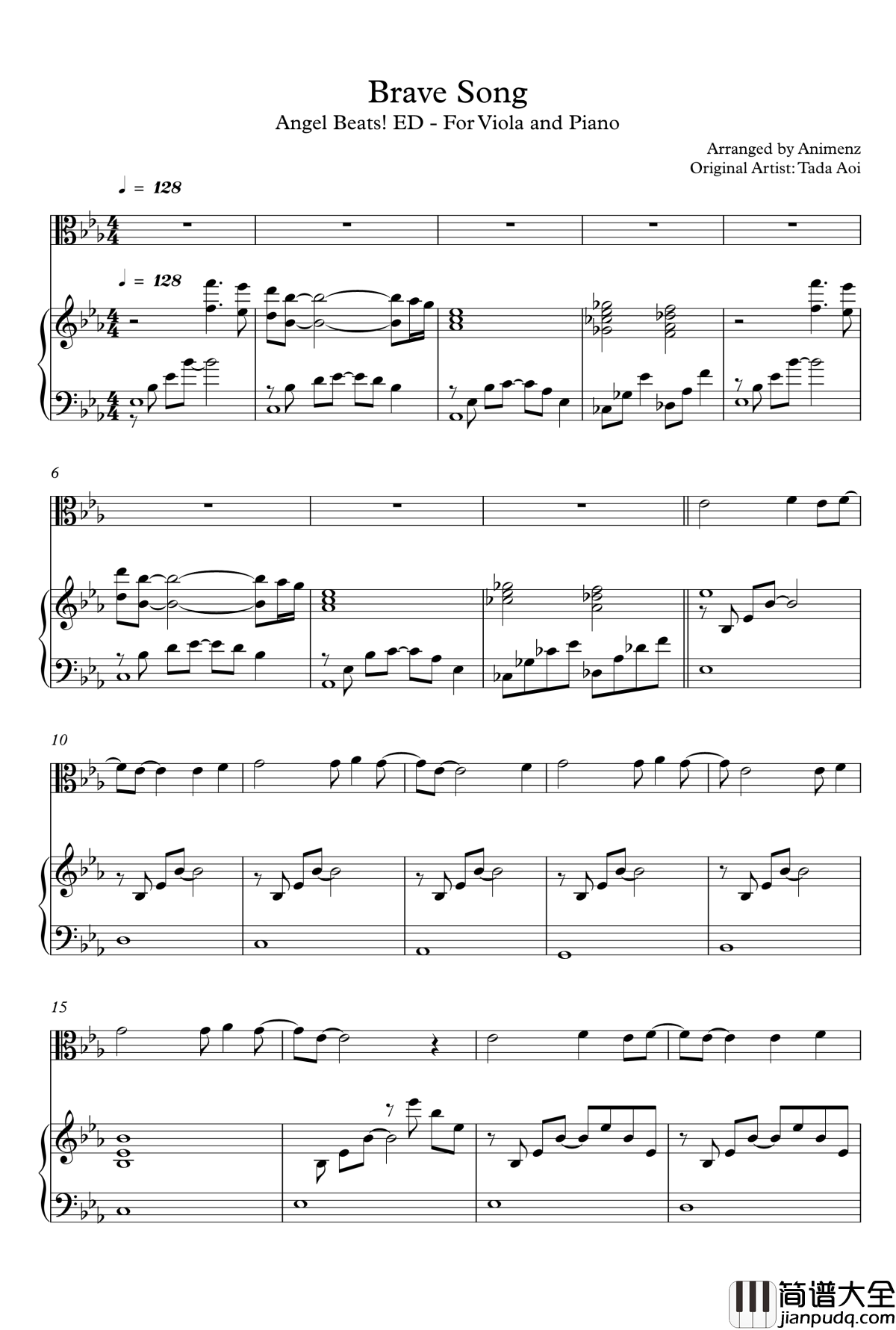 Brave_Song钢琴谱_Angel_Beats!_ED_Animenz_piano_+_viola