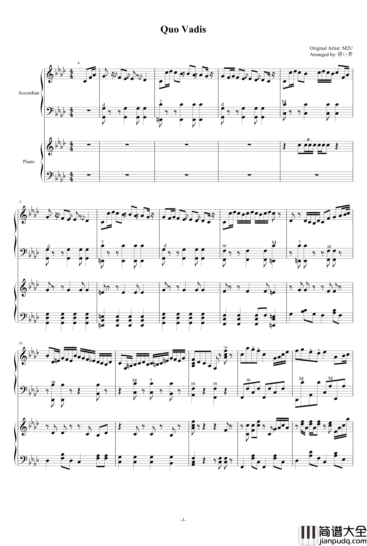 Quo_Vadis钢琴谱_手风琴_+_钢琴_M2U