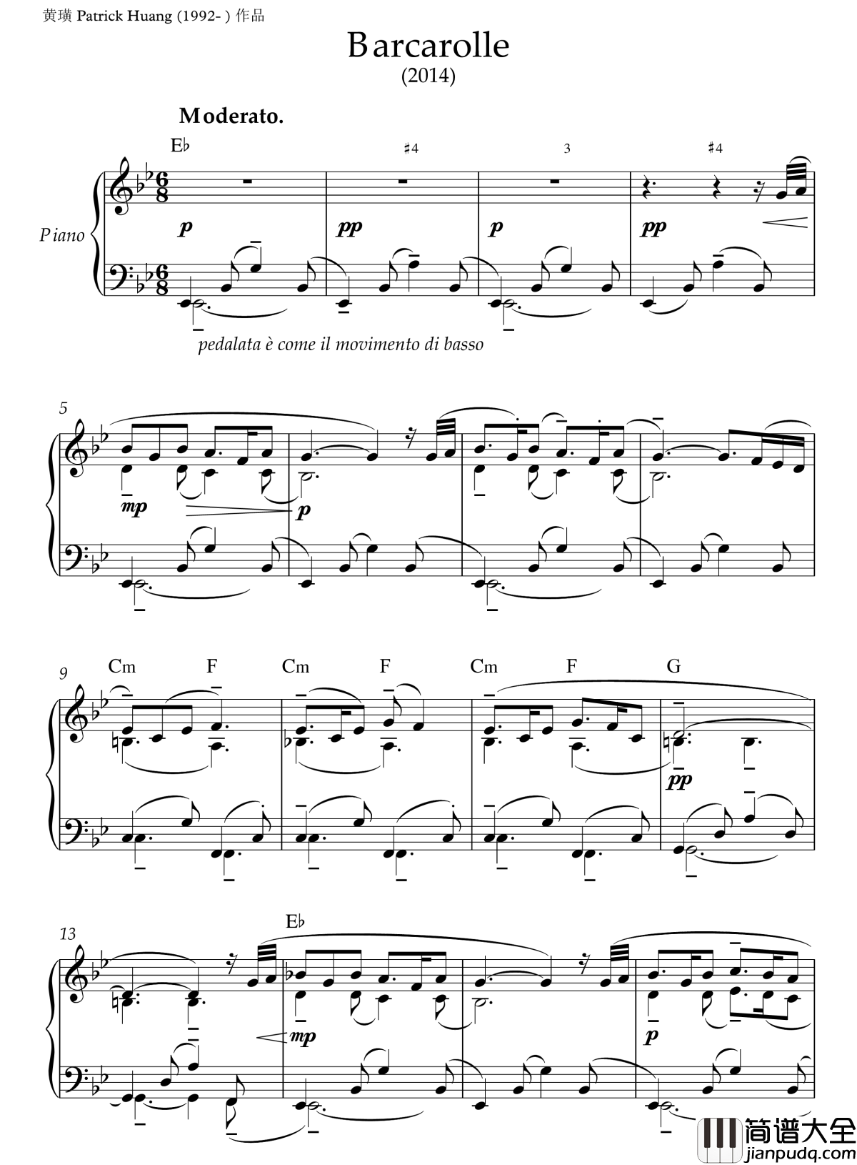 Barcarolle钢琴谱_半璧