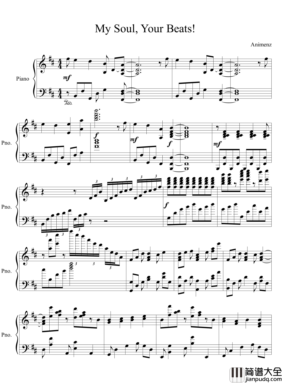 My_Soul,_Your_Beats钢琴谱_X_一番の宝物_Animenz