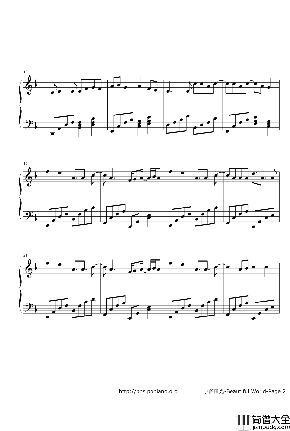 beautiful_world钢琴谱_宇多田光