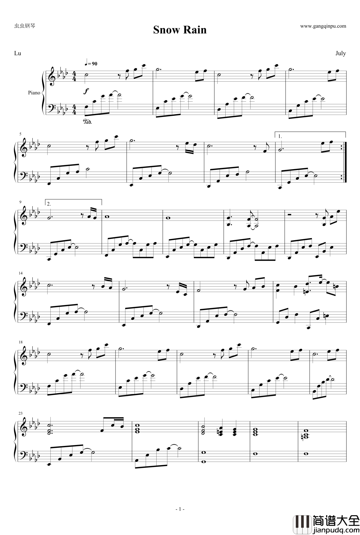 Snow_Rain钢琴谱_July