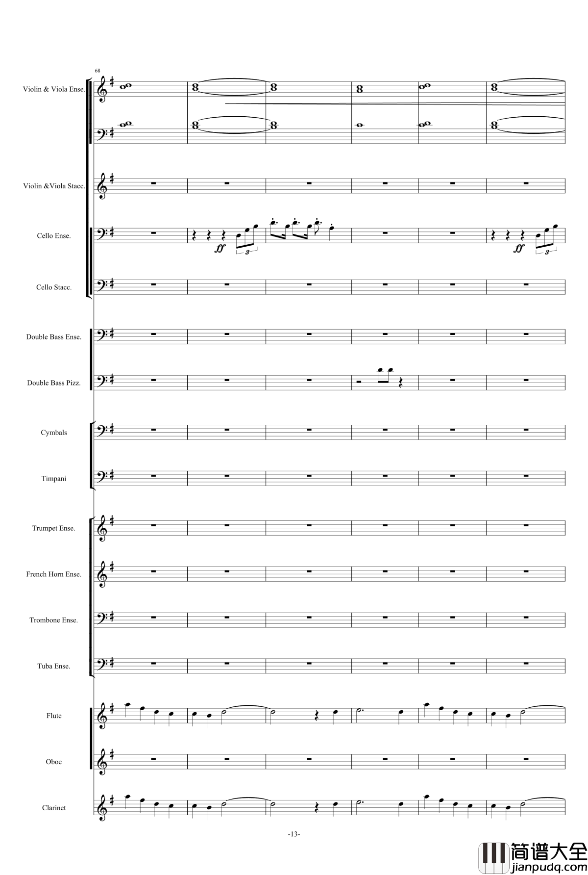 E小调第九交响曲钢琴谱_乐团大总谱_德沃夏克