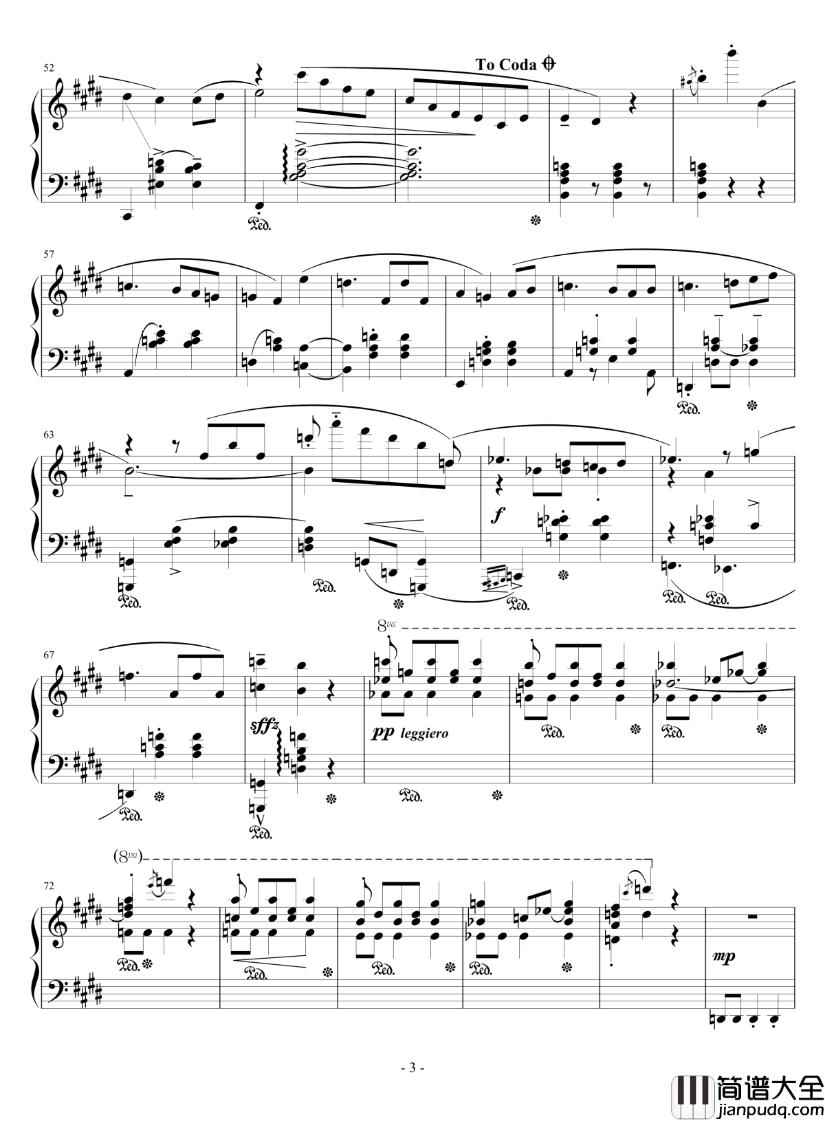 E大调即兴圆舞曲钢琴谱_月球之花