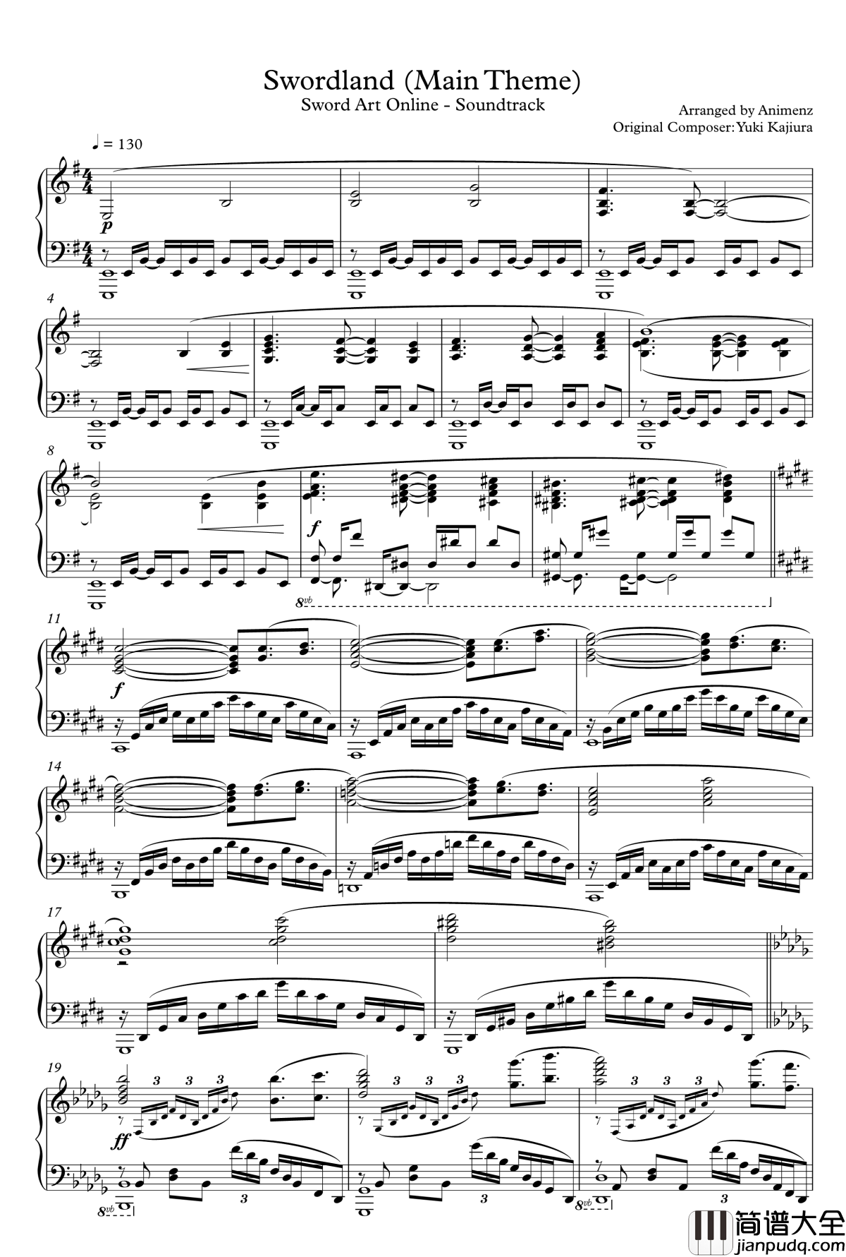 Swordland钢琴谱_Main_Theme_Animenz_刀剑神域_OST【Animenz】