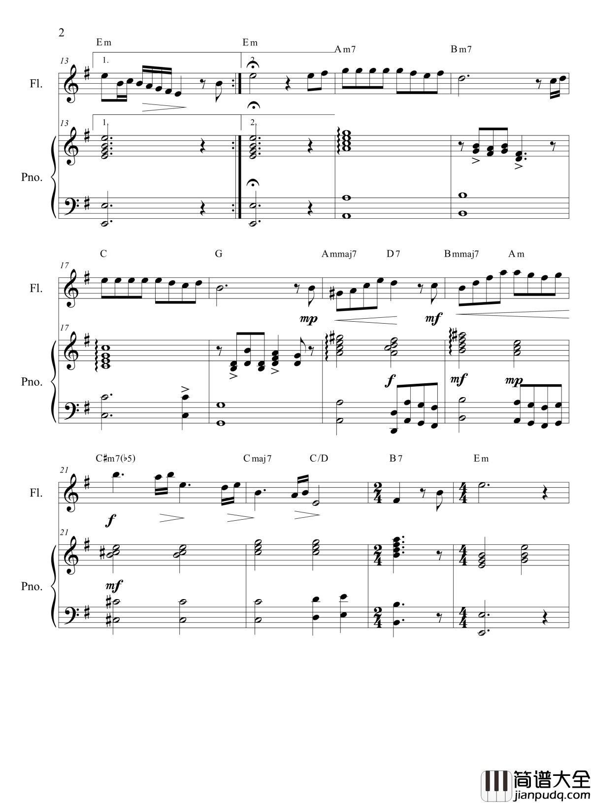 海の見える街钢琴谱_长笛与钢琴伴奏_久石让