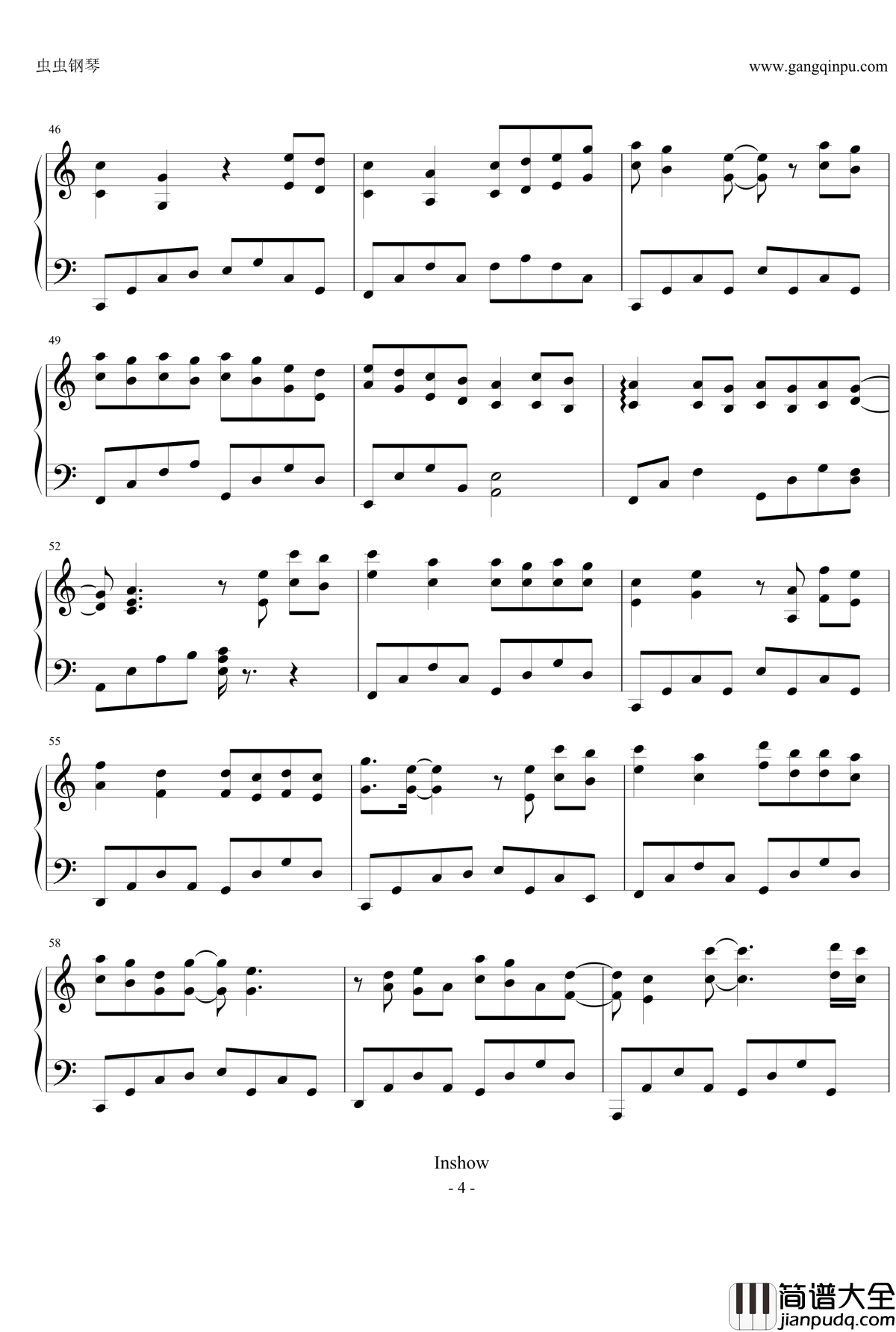 千古钢琴谱_C调_花千骨