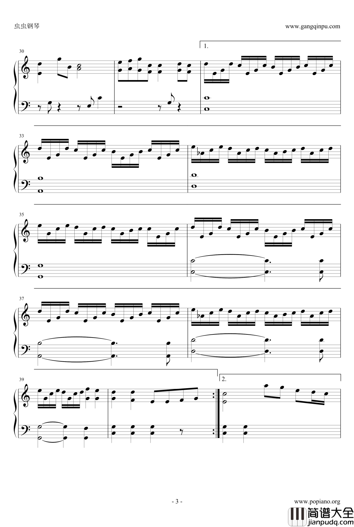 蒲公英的约定钢琴谱_极简版_周杰伦