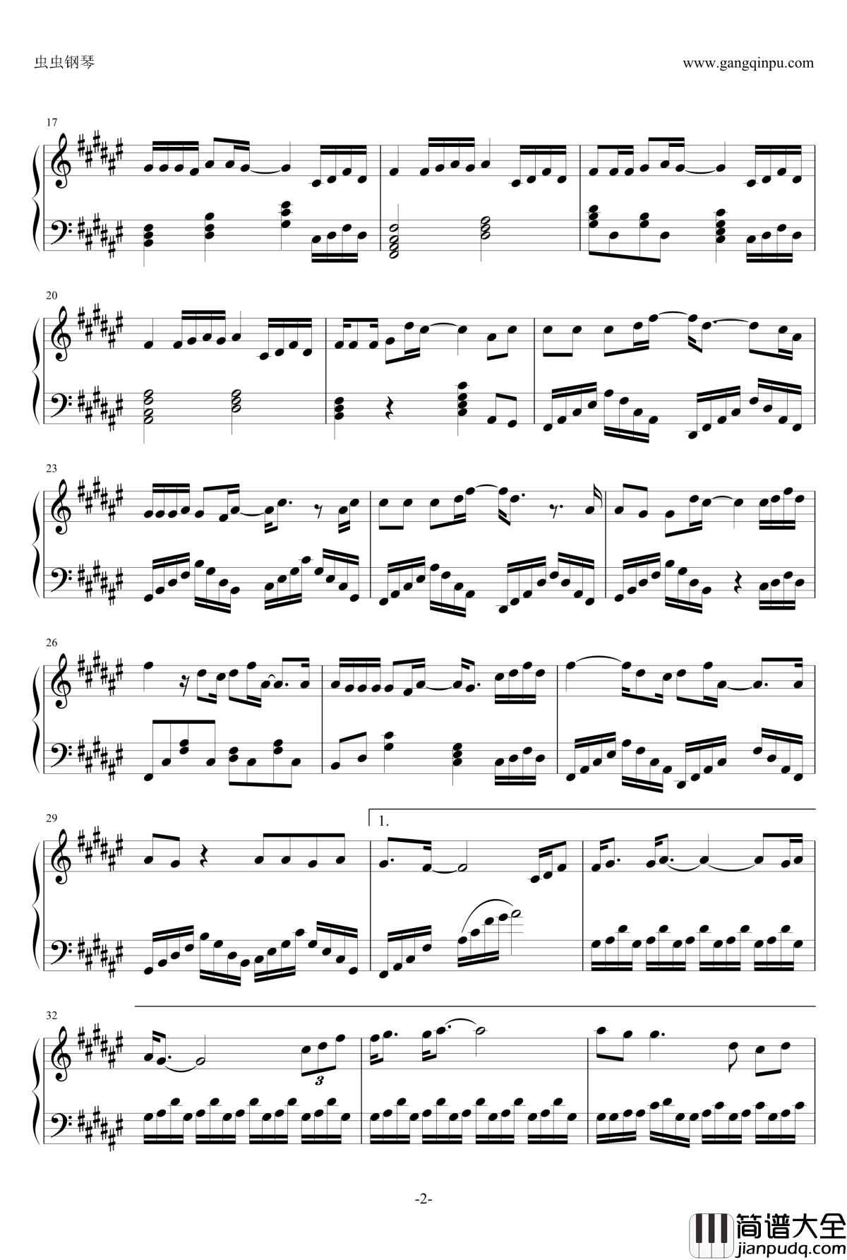 吻别钢琴独奏钢琴谱_金龙鱼_张学友