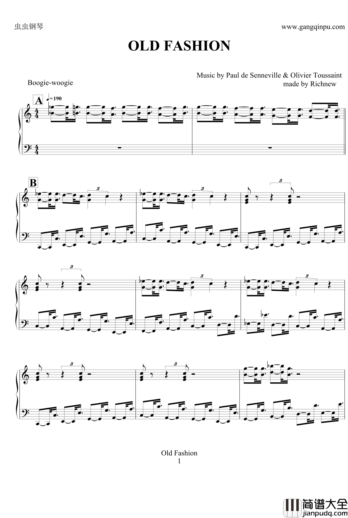 OLD_FASHION钢琴谱_克莱德曼