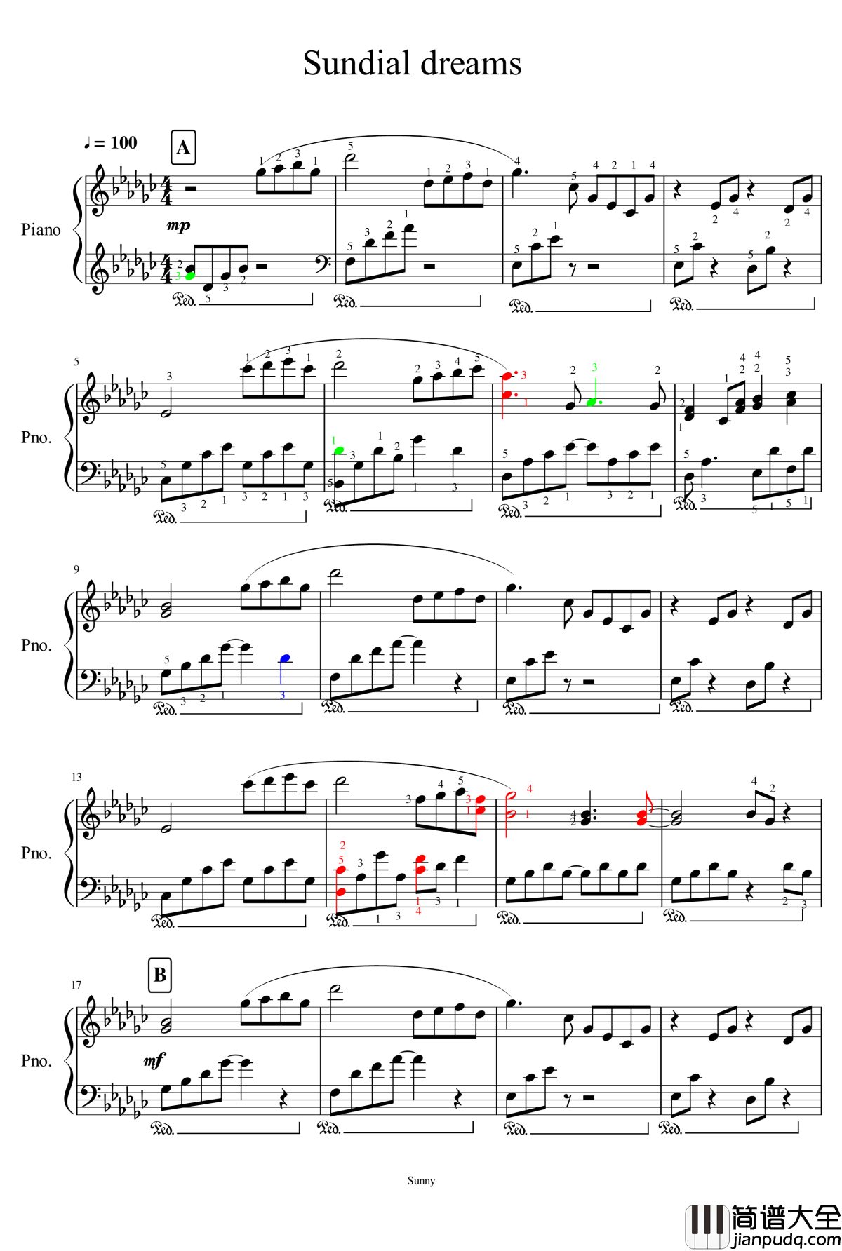 Sundial_Dreams钢琴谱_特别精制版_kevin
