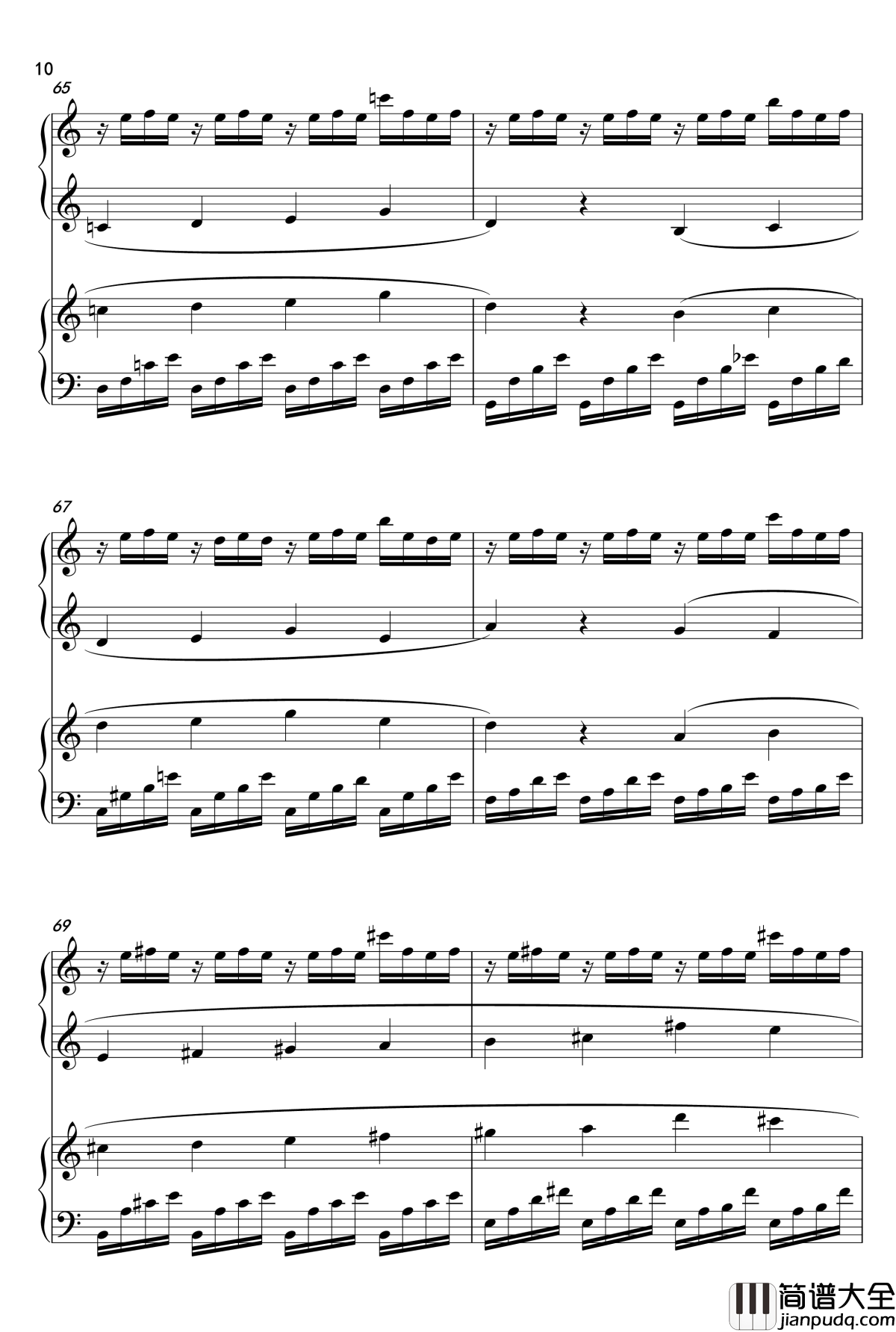 夏目友人帐OST钢琴谱_雨夜の月のように__双钢琴_吉森信