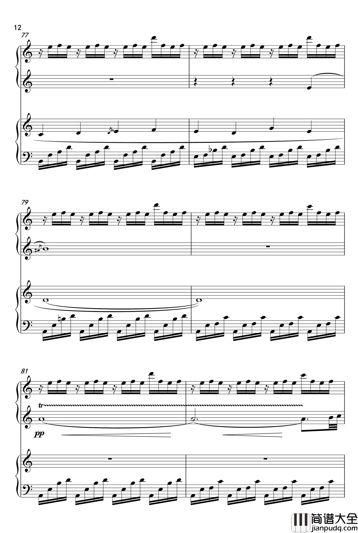 夏目友人帐OST钢琴谱_雨夜の月のように__双钢琴_吉森信