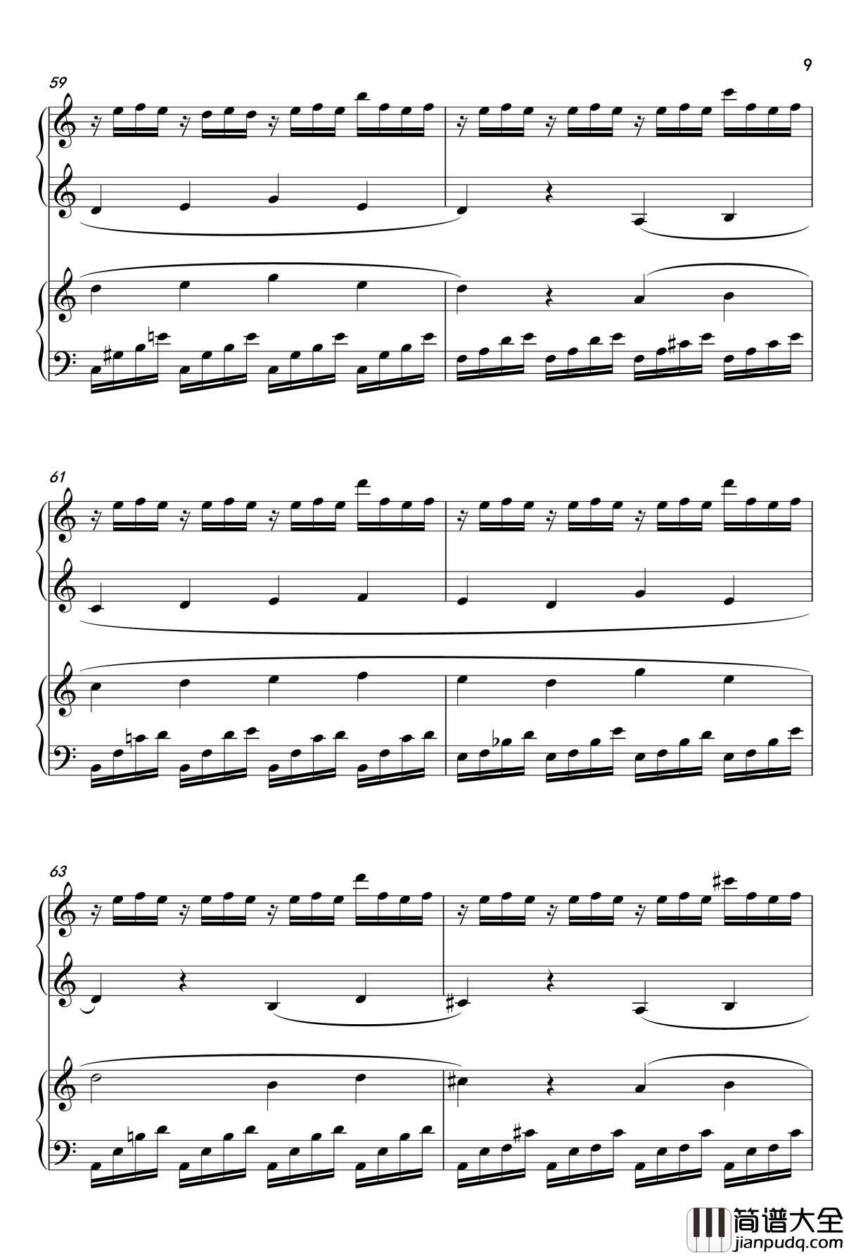 夏目友人帐OST钢琴谱_雨夜の月のように__双钢琴_吉森信