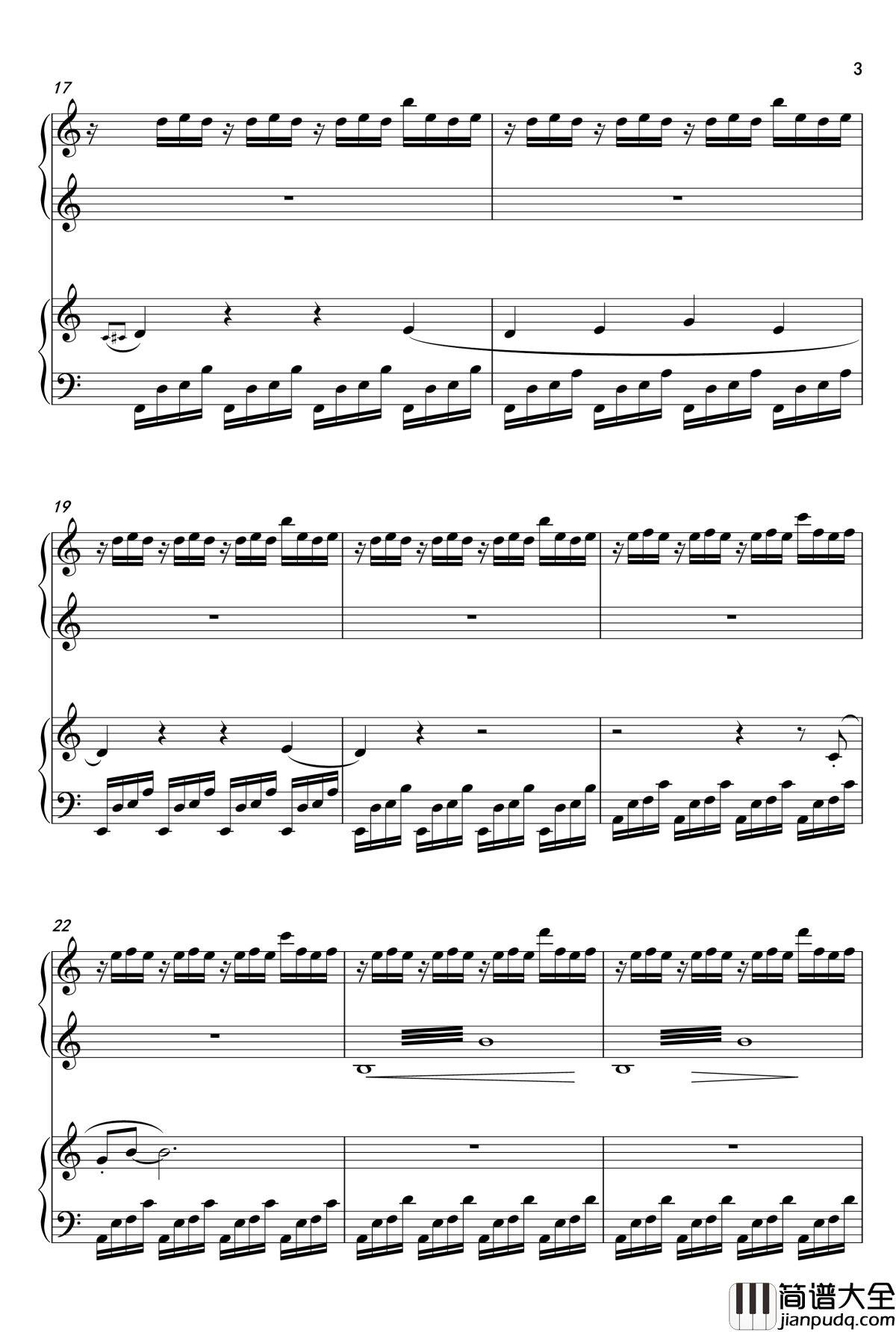 夏目友人帐OST钢琴谱_雨夜の月のように__双钢琴_吉森信