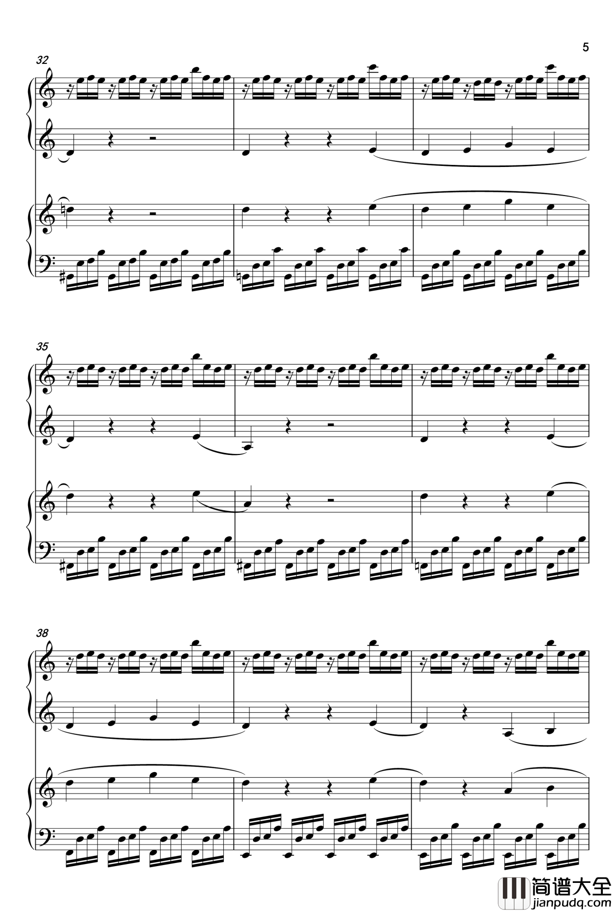 夏目友人帐OST钢琴谱_雨夜の月のように__双钢琴_吉森信