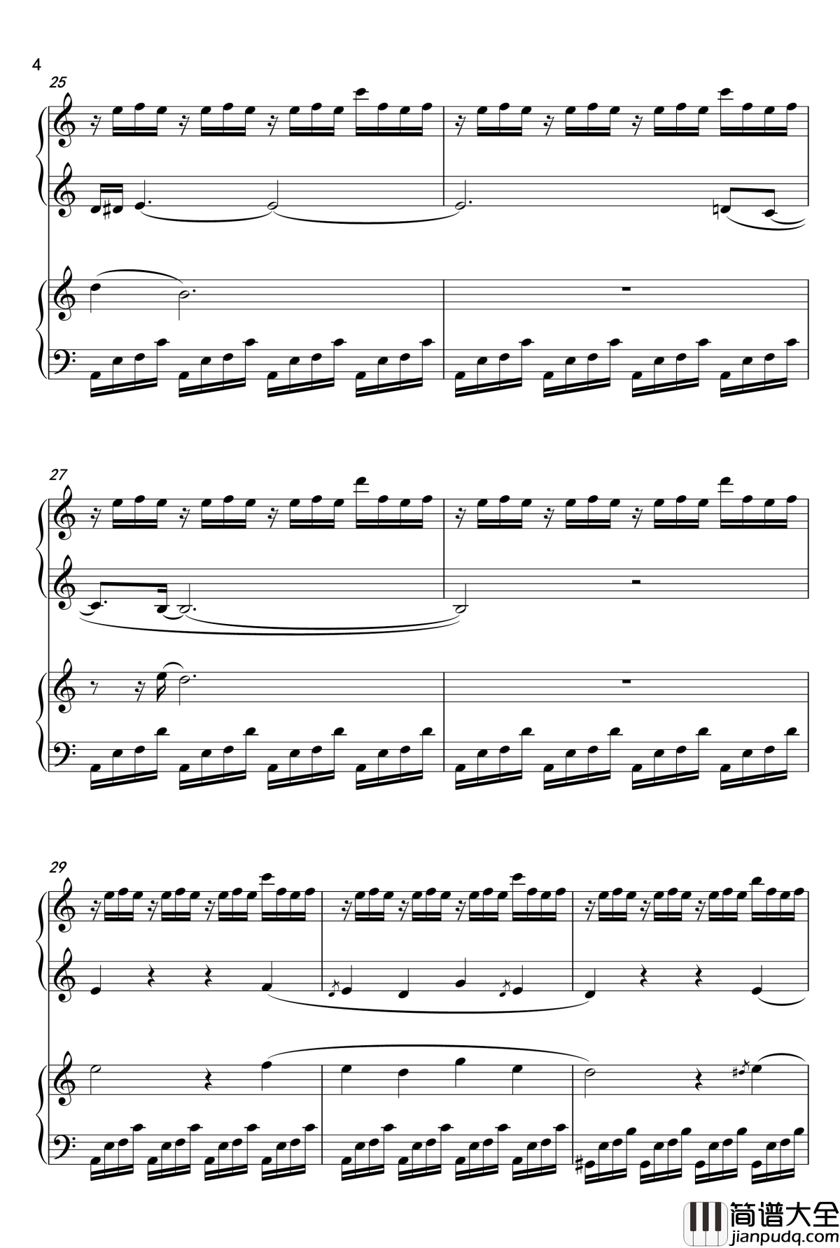 夏目友人帐OST钢琴谱_雨夜の月のように__双钢琴_吉森信