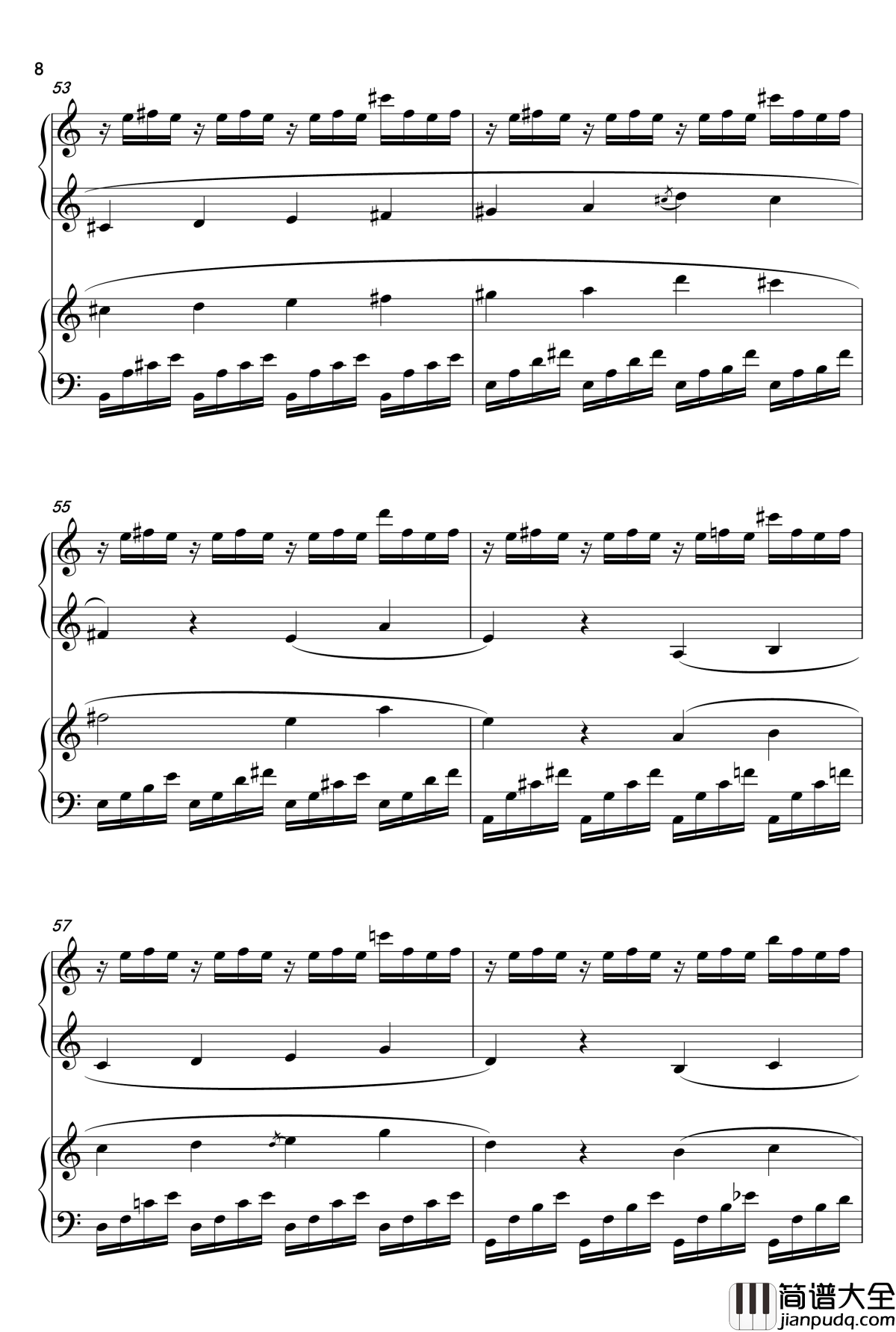 夏目友人帐OST钢琴谱_雨夜の月のように__双钢琴_吉森信