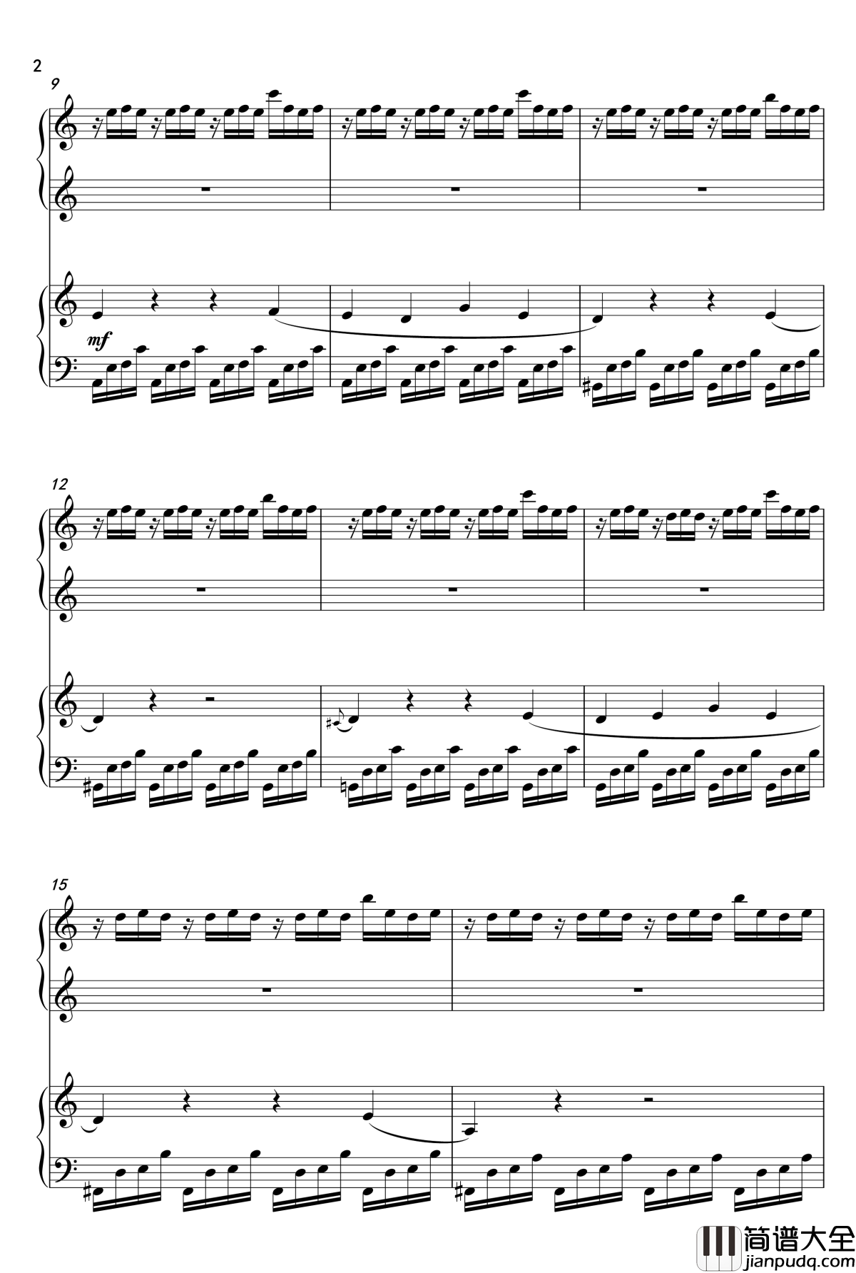 夏目友人帐OST钢琴谱_雨夜の月のように__双钢琴_吉森信