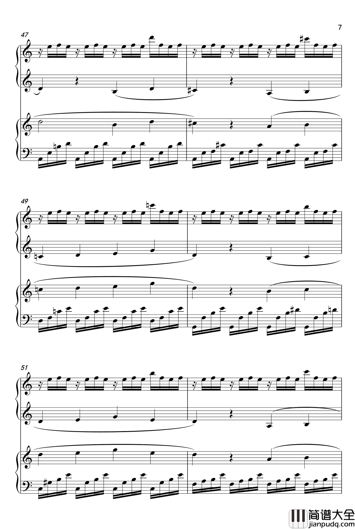 夏目友人帐OST钢琴谱_雨夜の月のように__双钢琴_吉森信