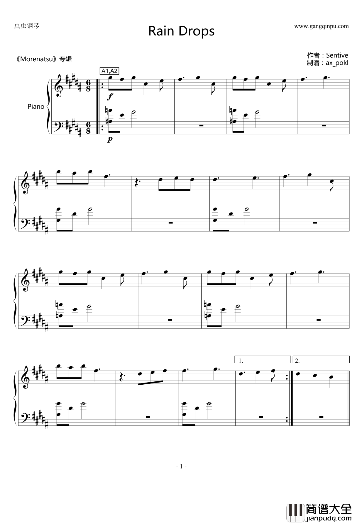 Rain_Drops钢琴谱_Sentive