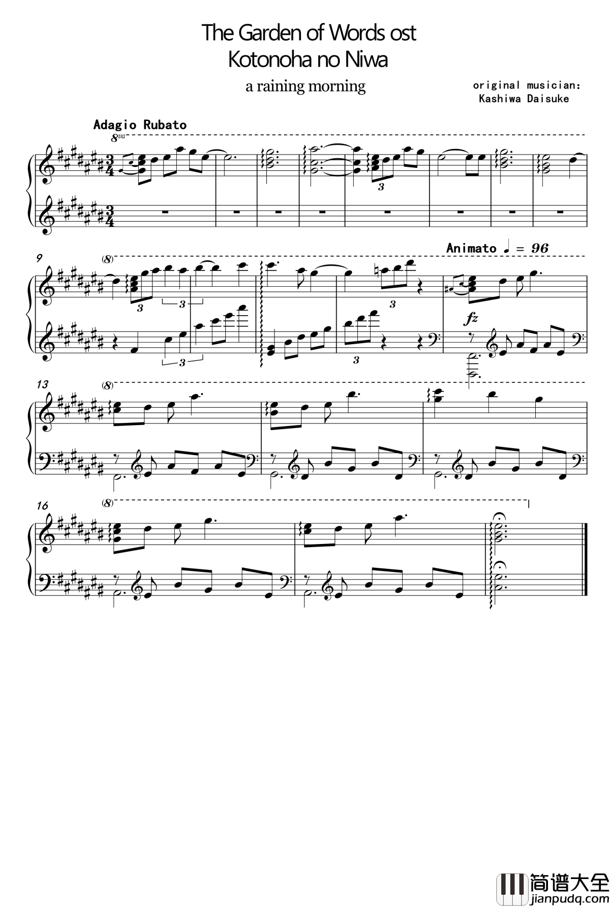 言叶之庭OST钢琴谱_KASHIWA_Daisuke