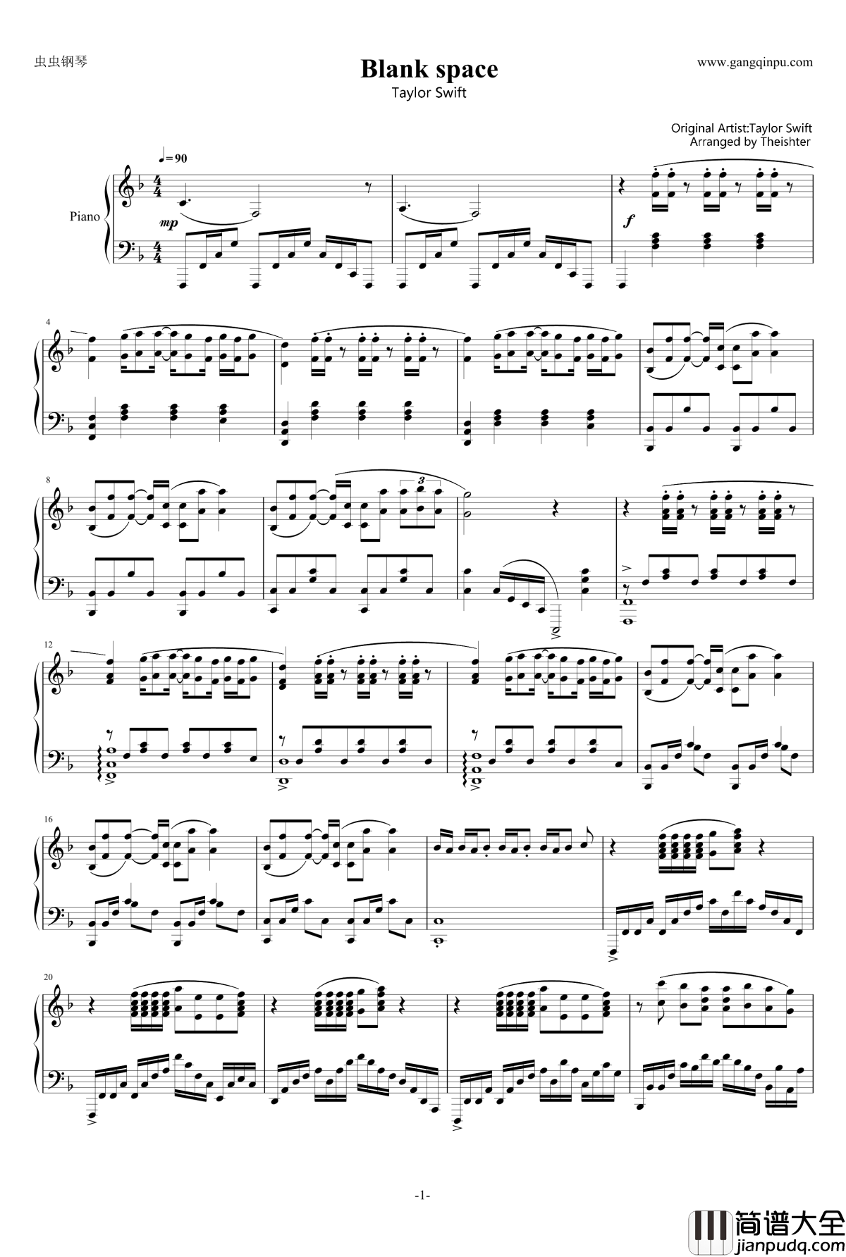 Blank_Space钢琴谱_Taylor_swift_Taylor_Swift