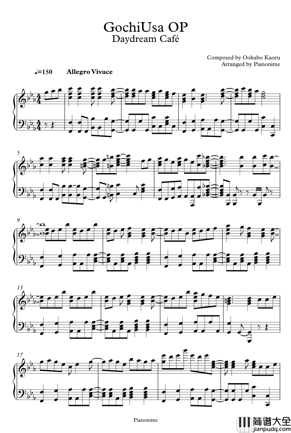 白日梦咖啡店钢琴谱_DayDream_Cafe_Pianonime