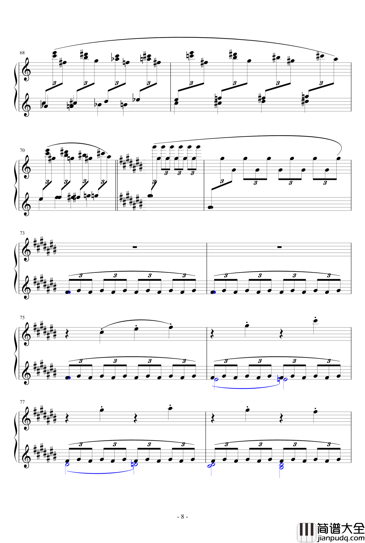 雨中花园钢琴谱_德彪西