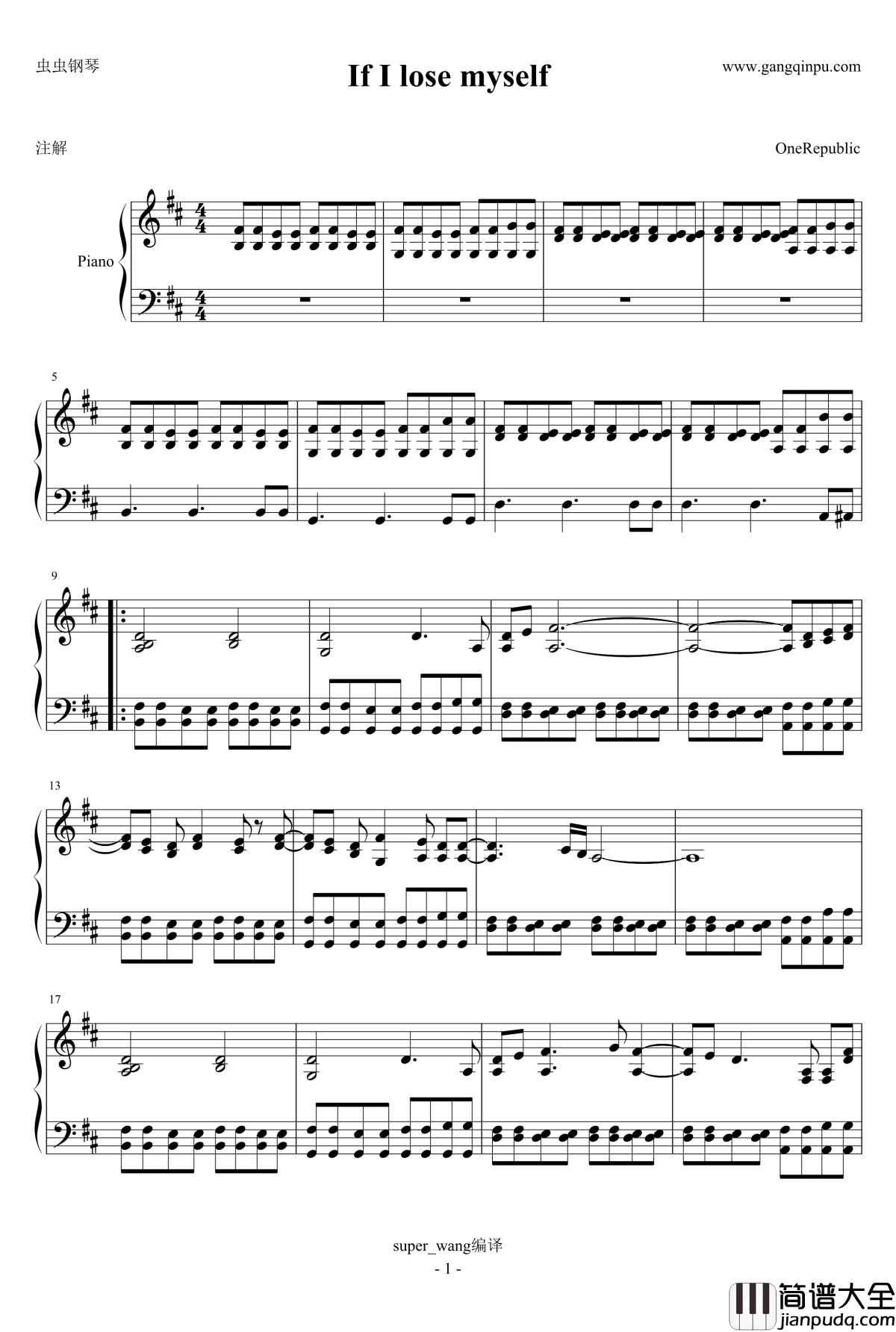 If_I_Lose_Myself钢琴谱_Onerepublic