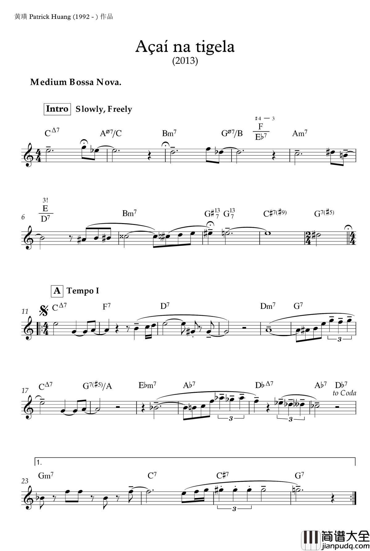 Acai_na_tigela钢琴谱_半璧_新唱流行追梦人