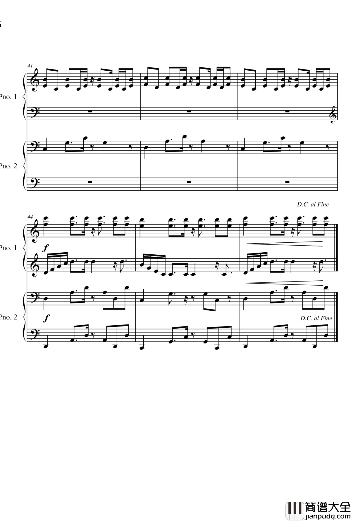 超级马里奥四手连弹钢琴谱_超级玛丽