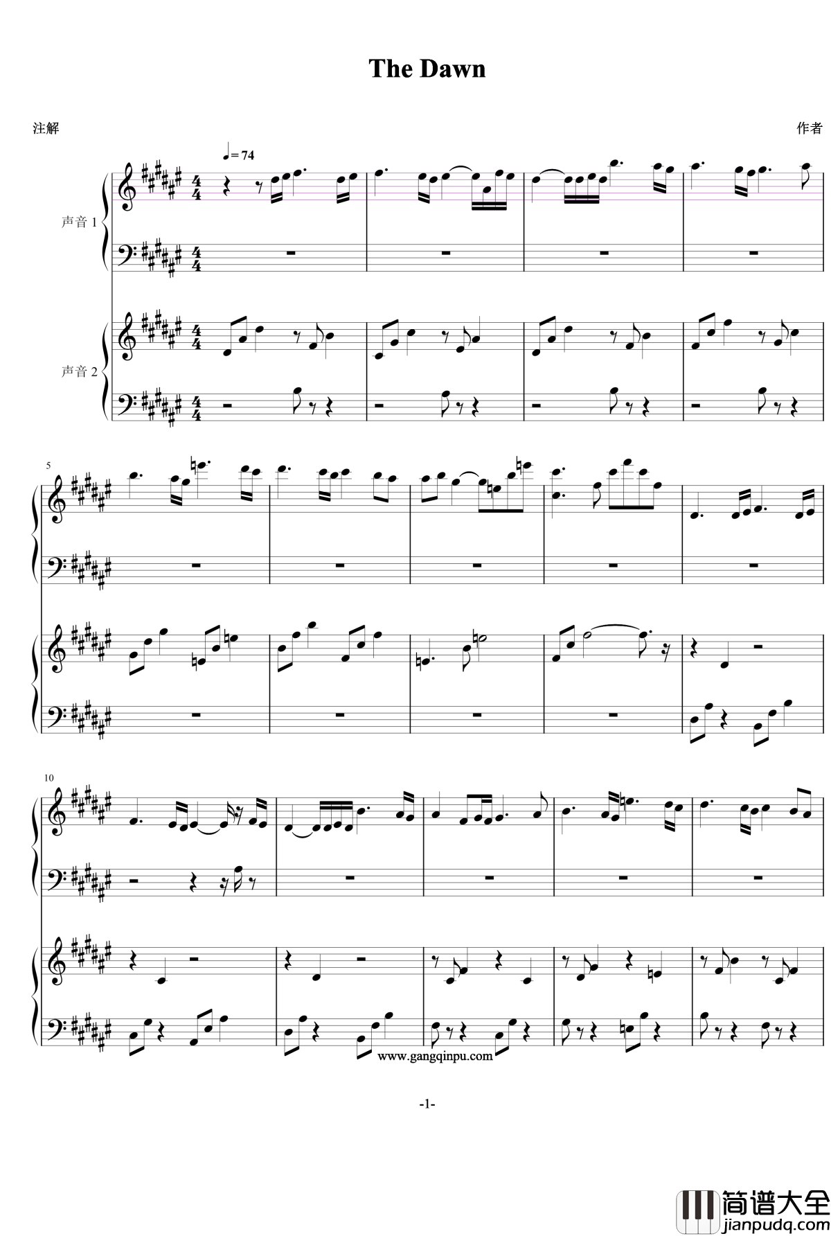 The_Dawn钢琴谱_Dreamtale