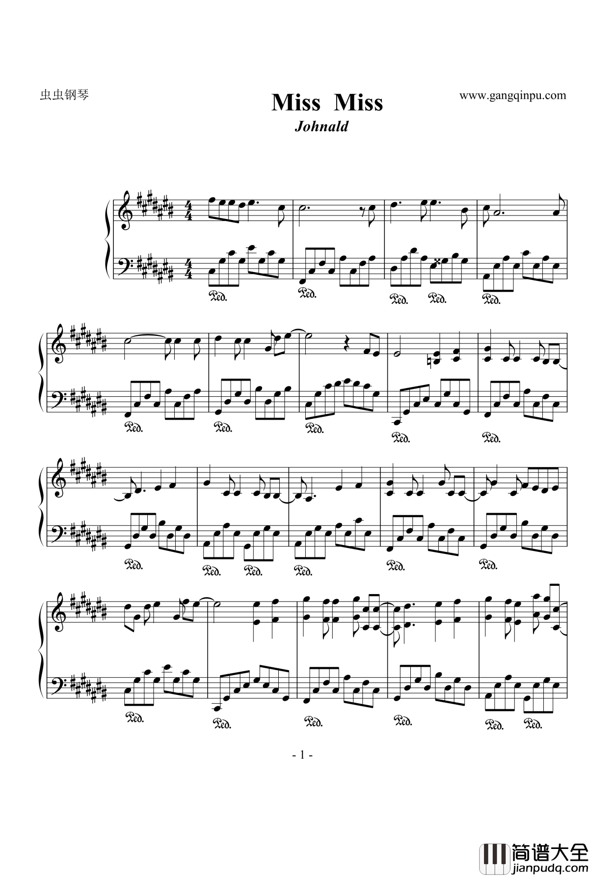 Miss_Miss钢琴谱_姚瞻荣