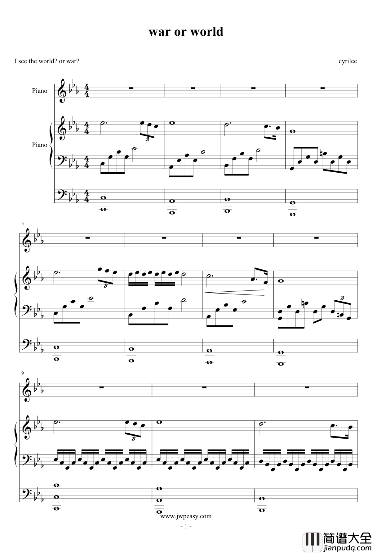 Wars_or_Worlds钢琴谱_cyrilee