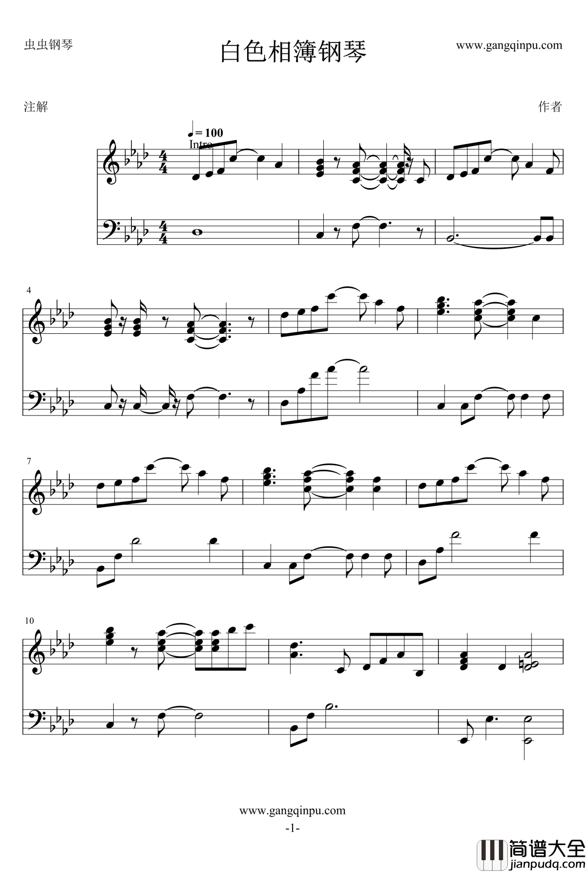 白色相簿钢琴谱_White_Album