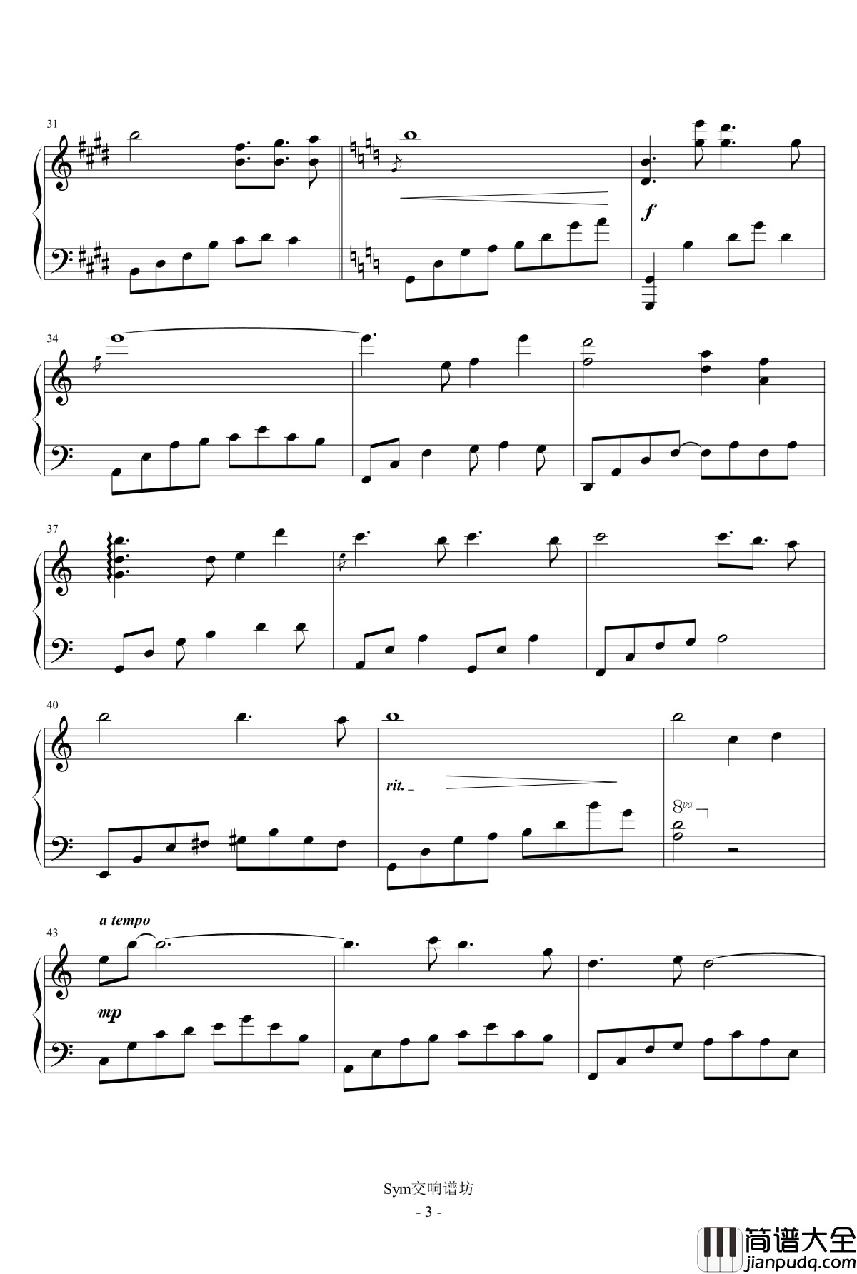 Somewhere_in_Time钢琴谱_时光倒流七十年【Wayne_Gratz】