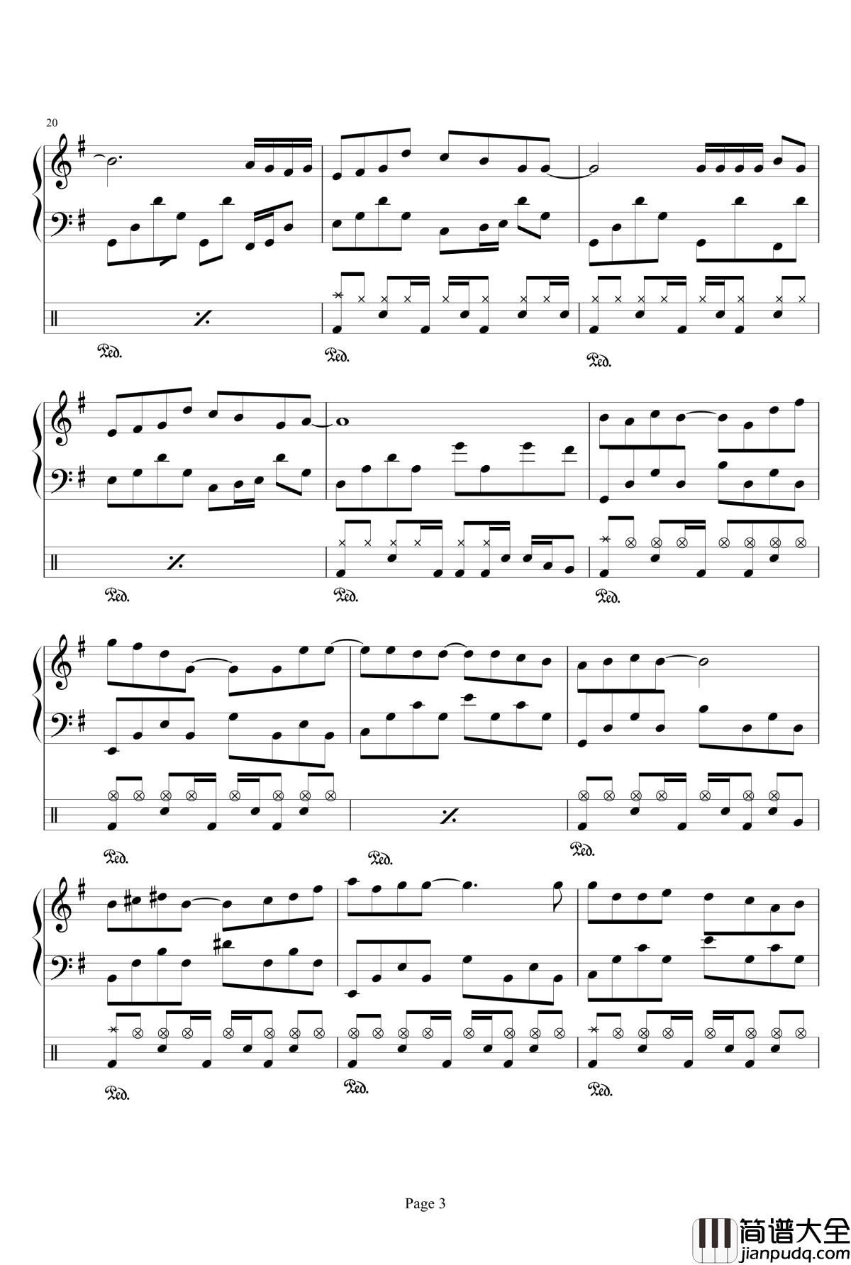 晴天钢琴谱_钢琴+架子鼓_周杰伦