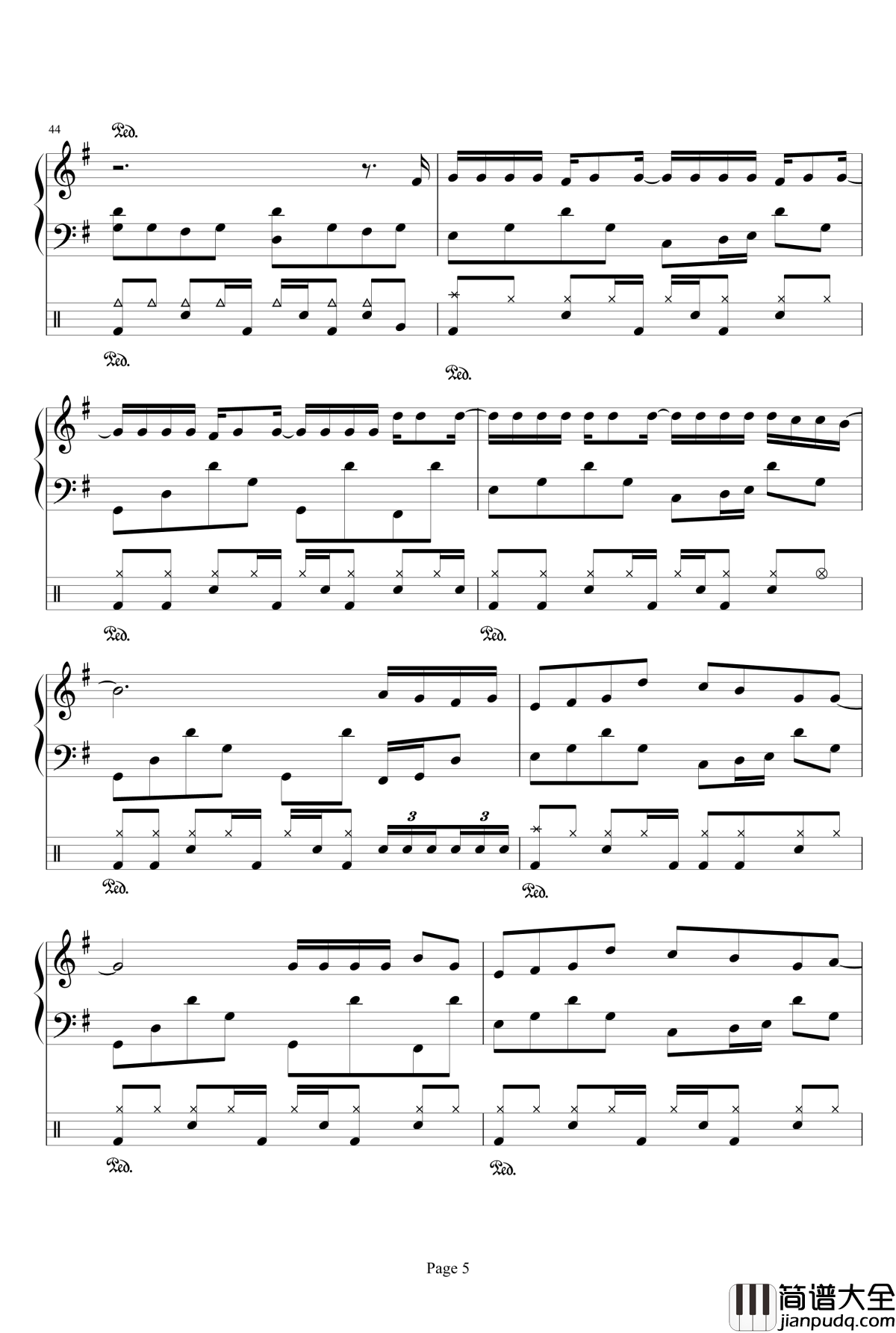 晴天钢琴谱_钢琴+架子鼓_周杰伦