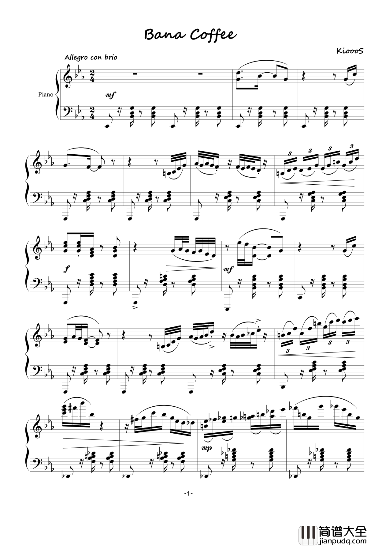 Bana_Coffee钢琴谱_KioooS