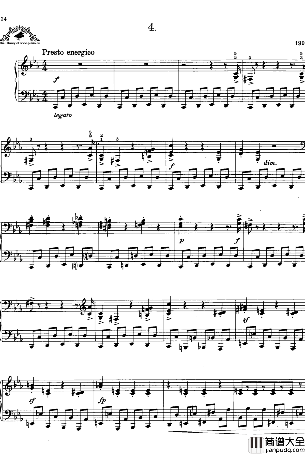 普罗科菲耶夫练习曲钢琴谱_第四首_普罗科非耶夫