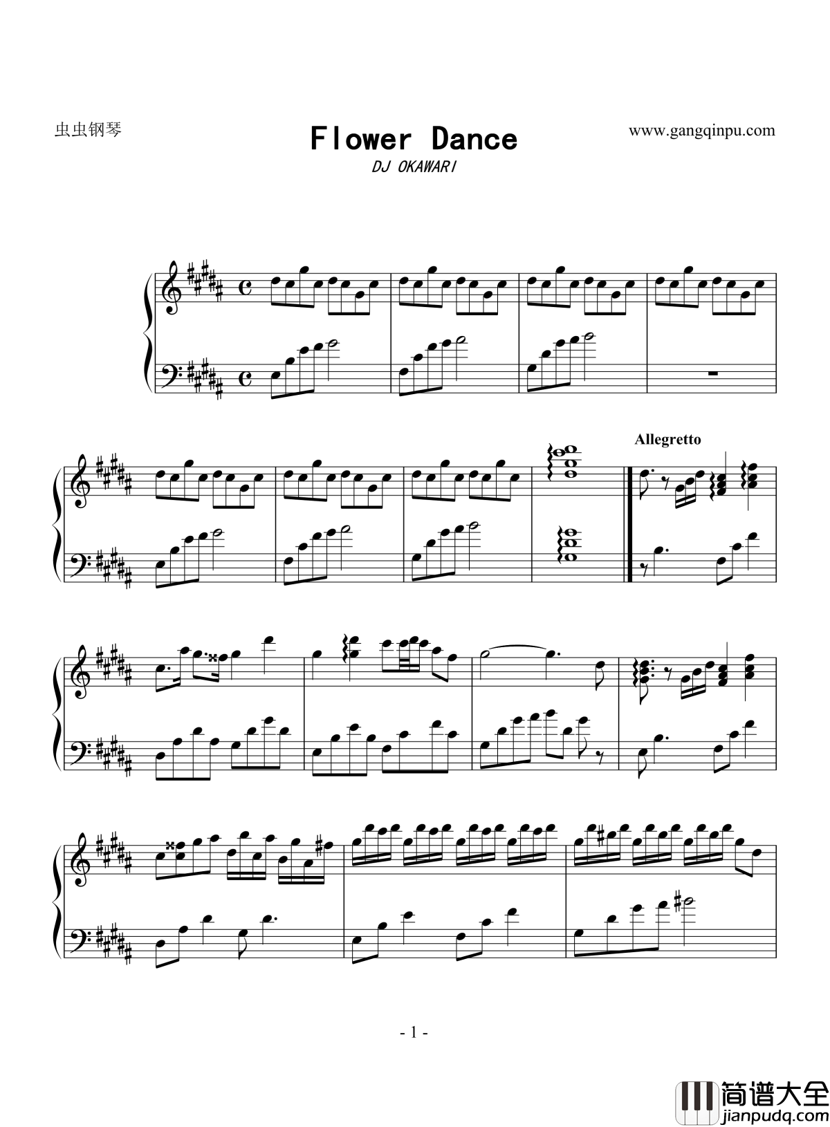 Flower_dance钢琴谱_雨印琴声_DJ_Okawari