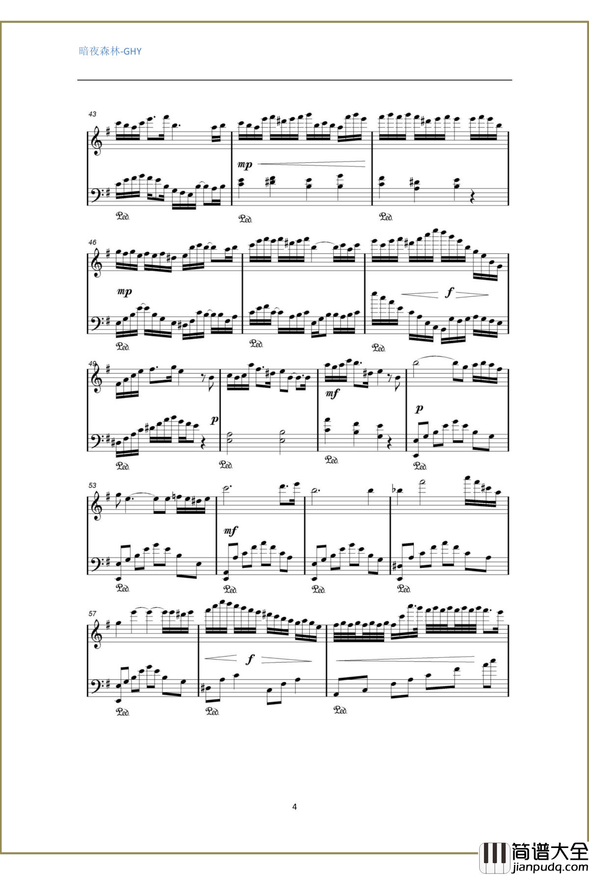 暗夜森林钢琴谱_ghy0018
